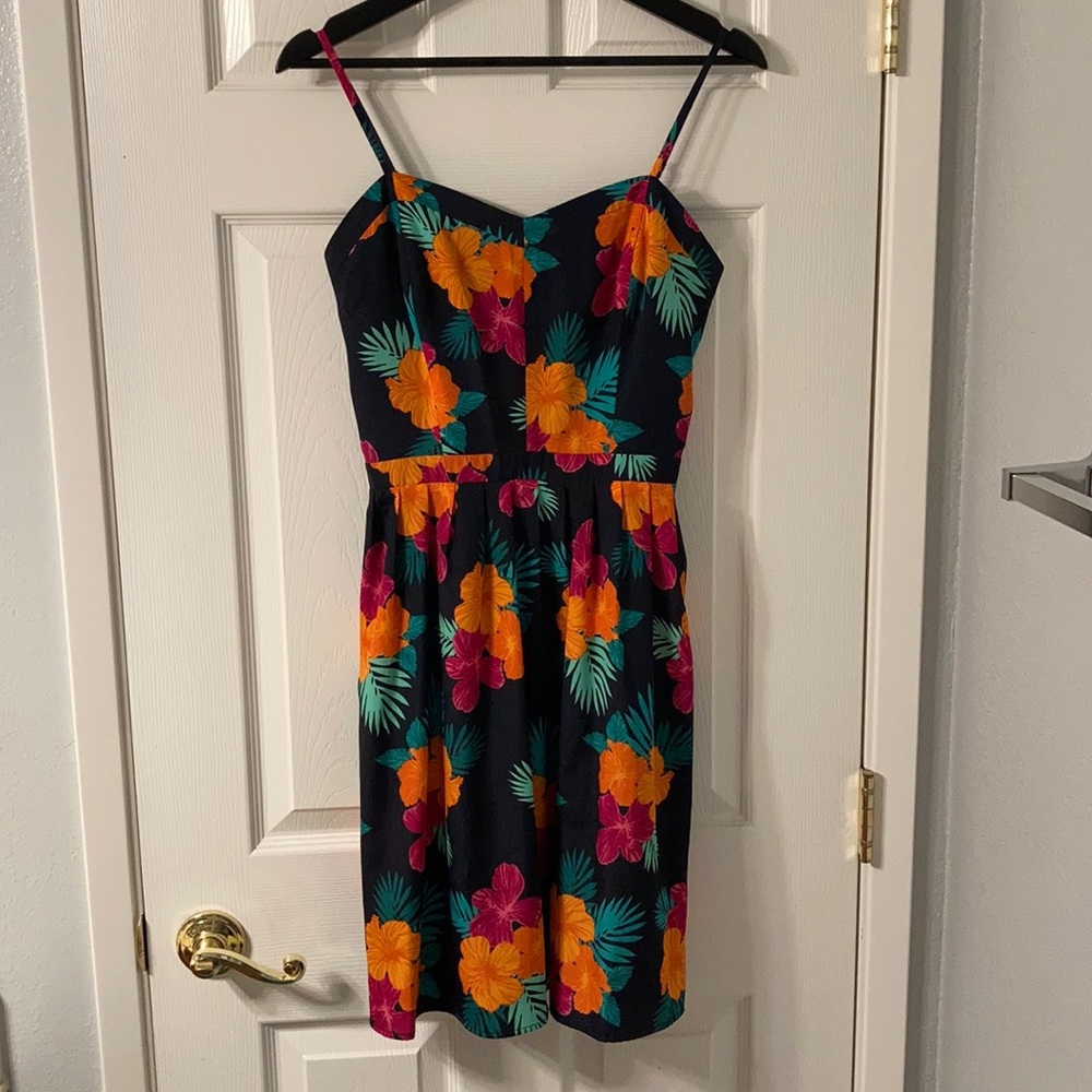 Gap Navy Floral Pleated Dress